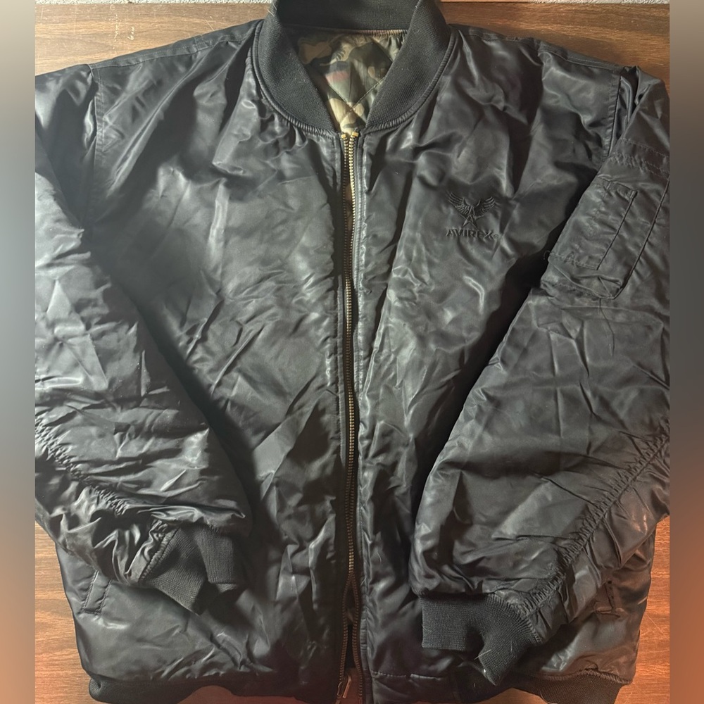 AVIREX JACKET FLYING BLACK Flight Bomber size Men’s XL Camo Lined Full Zip